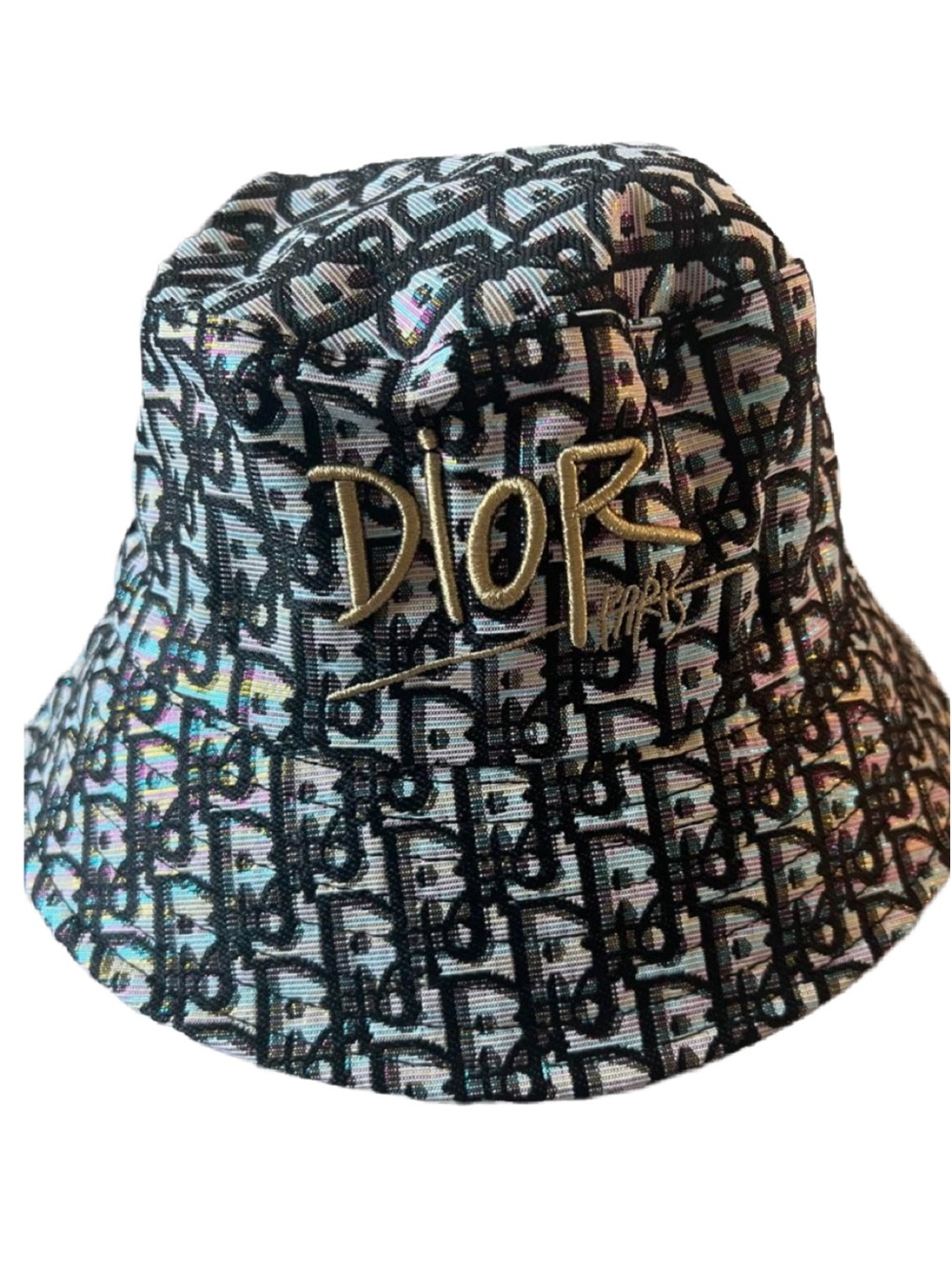 Dior Black Monogram Reflective Bucket Hat with Gold Logo